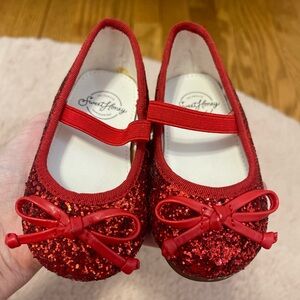 SweetHoney red glitter ballet flats with bow